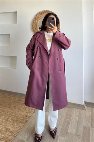 Mürdüm Kemerli Midi Trençkot uygun fiyatlarda www.butikhola.com adresinde