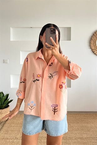 Pudra Nakış İşlemeli Tasarım Gömlek uygun fiyatlarda www.butikhola.com adresinde