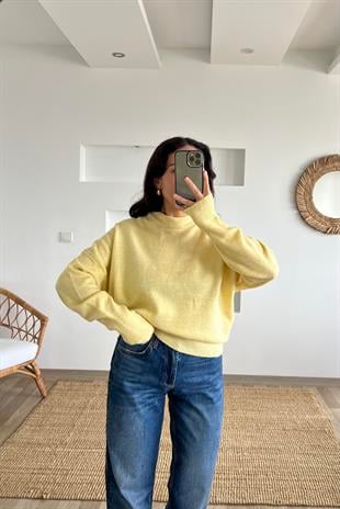 Sarı Soft Touch Basic Kazak  uygun fiyatlarda www.butikhola.com adresinde