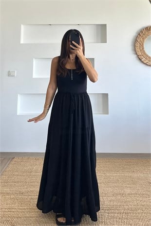 Siyah Astarlı Beli Lastikli Bohem Etek uygun fiyatlarda www.butikhola.com adresinde