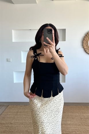 Siyah Atlas Dilimli Korse Bluz uygun fiyatlarda www.butikhola.com adresinde