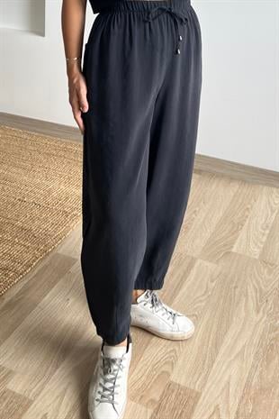 Siyah Beli Lastikli Şalvar Pantolon uygun fiyatlarda www.butikhola.com adresinde