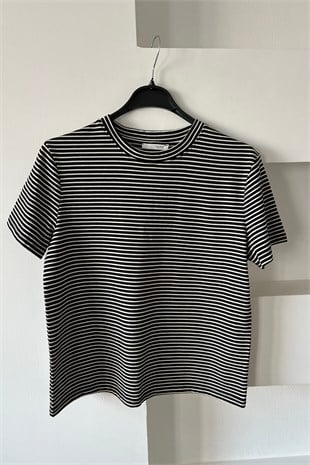 Siyah Çizgili Basic Tshirt uygun fiyatlarda www.butikhola.com adresinde