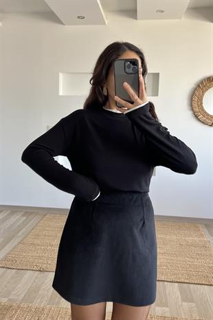 Siyah Kadife Mini Etek uygun fiyatlarda www.butikhola.com adresinde