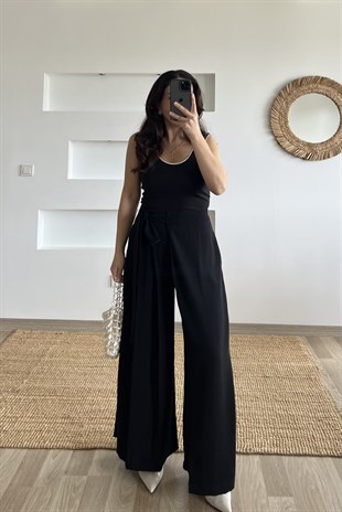 Siyah Kendinden Kuşaklı Pileli Pantolon uygun fiyatlarda www.butikhola.com adresinde
