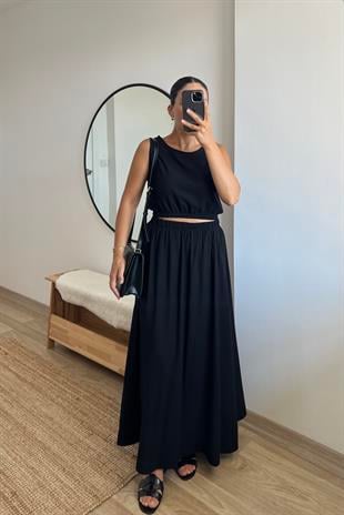 Siyah Keten Etek Bluz Takım uygun fiyatlarda www.butikhola.com adresinde