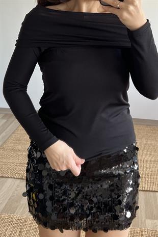 Siyah Madonna Yaka Basic Bluz uygun fiyatlarda www.butikhola.com adresinde