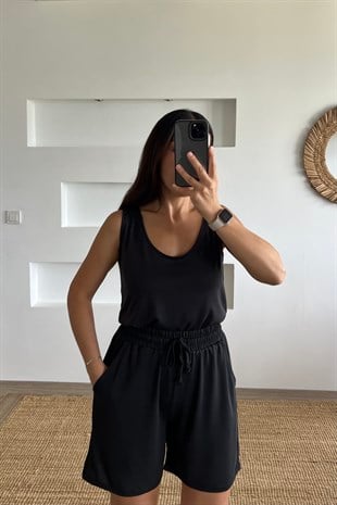 Siyah Modal Şortlu Takım uygun fiyatlarda www.butikhola.com adresinde
