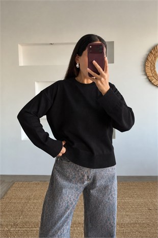 Siyah Organik Pamuk Basic Kazak uygun fiyatlarda www.butikhola.com adresinde