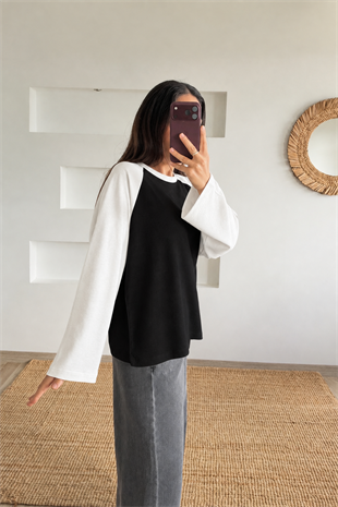 Siyah Reglan Kollu Sweatshirt uygun fiyatlarda www.butikhola.com adresinde