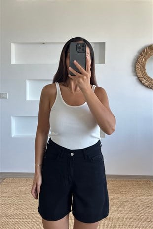 Siyah Yumuşak Dokulu Şehir Boy Şort uygun fiyatlarda www.butikhola.com adresinde