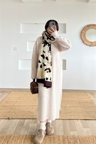 Taş Rengi Yumuşak Dokulu Triko Elbise uygun fiyatlarda www.butikhola.com adresinde