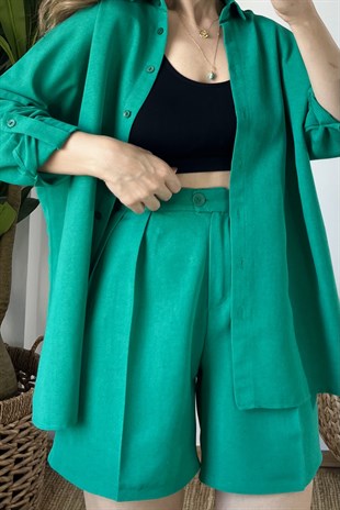 Yeşil Keten Şehir Boy Şort uygun fiyatlarda www.butikhola.com adresinde