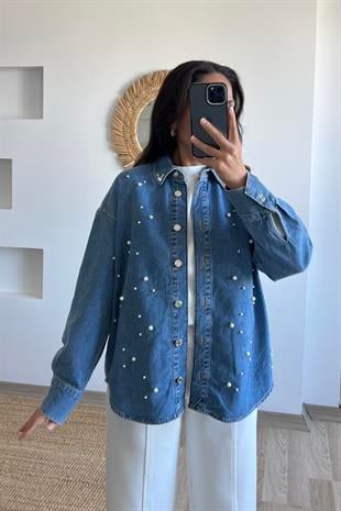 Zr İnci Detaylı Kot Gömlek uygun fiyatlarda www.butikhola.com adresinde