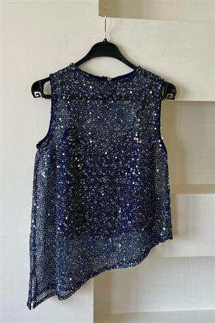Zr Lacivert Pullu File Bluz uygun fiyatlarda www.butikhola.com adresinde