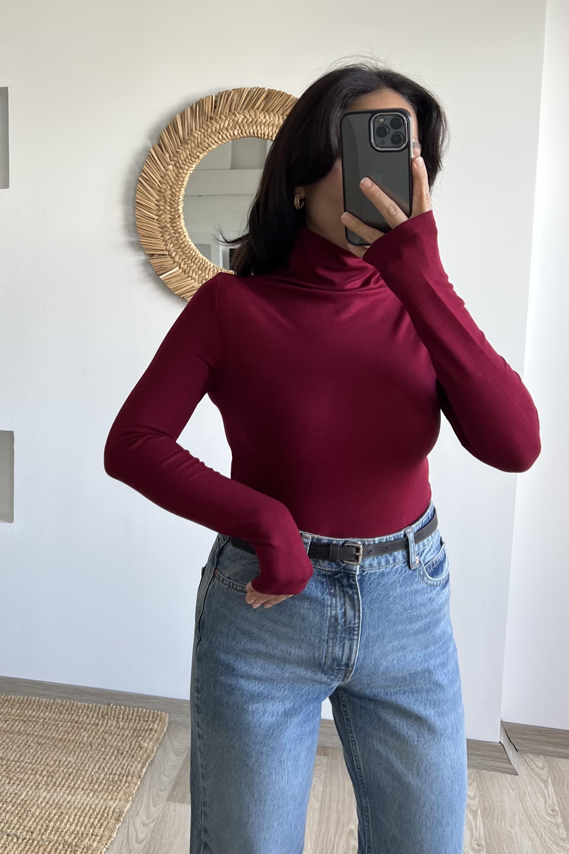 Bordo Boğazlı Yumuşak Dokulu Bluz  uygun fiyatlarda www.butikhola.com adresinde