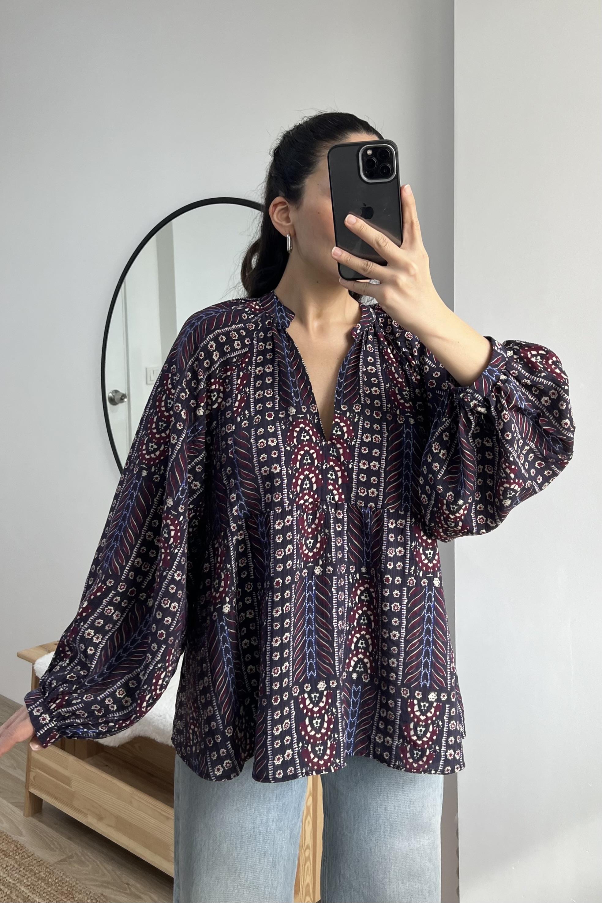 Bordo Desenli Etnik Bluz uygun fiyatlarda www.butikhola.com adresinde