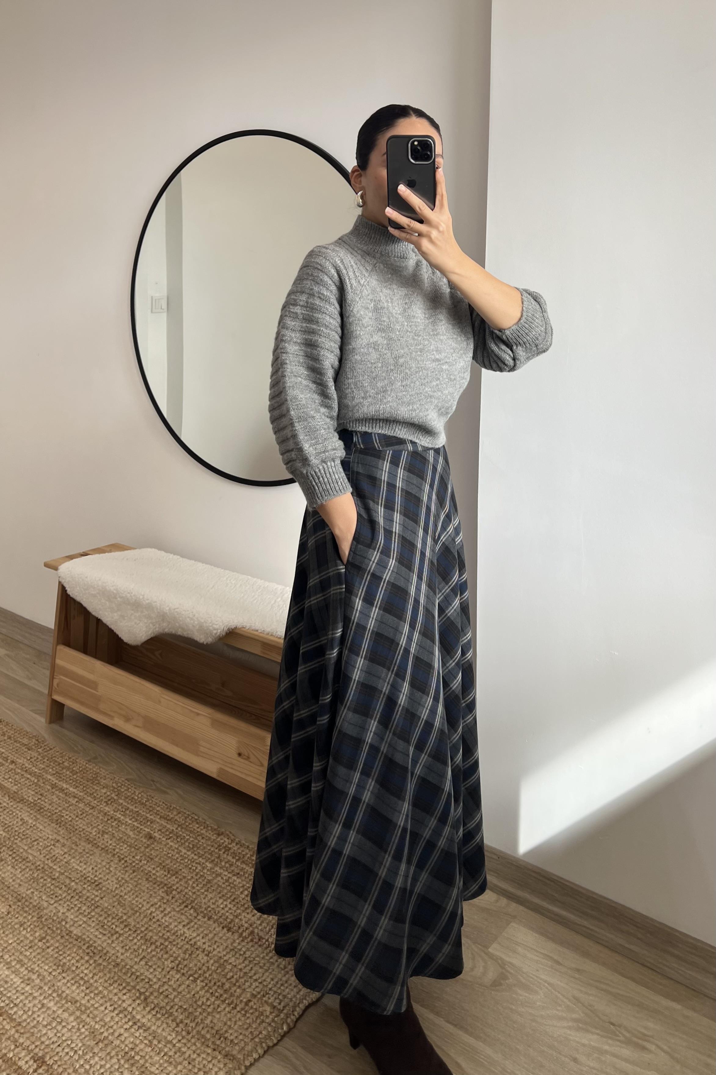 Ekoseli Cepli Midi Etek uygun fiyatlarda www.butikhola.com adresinde