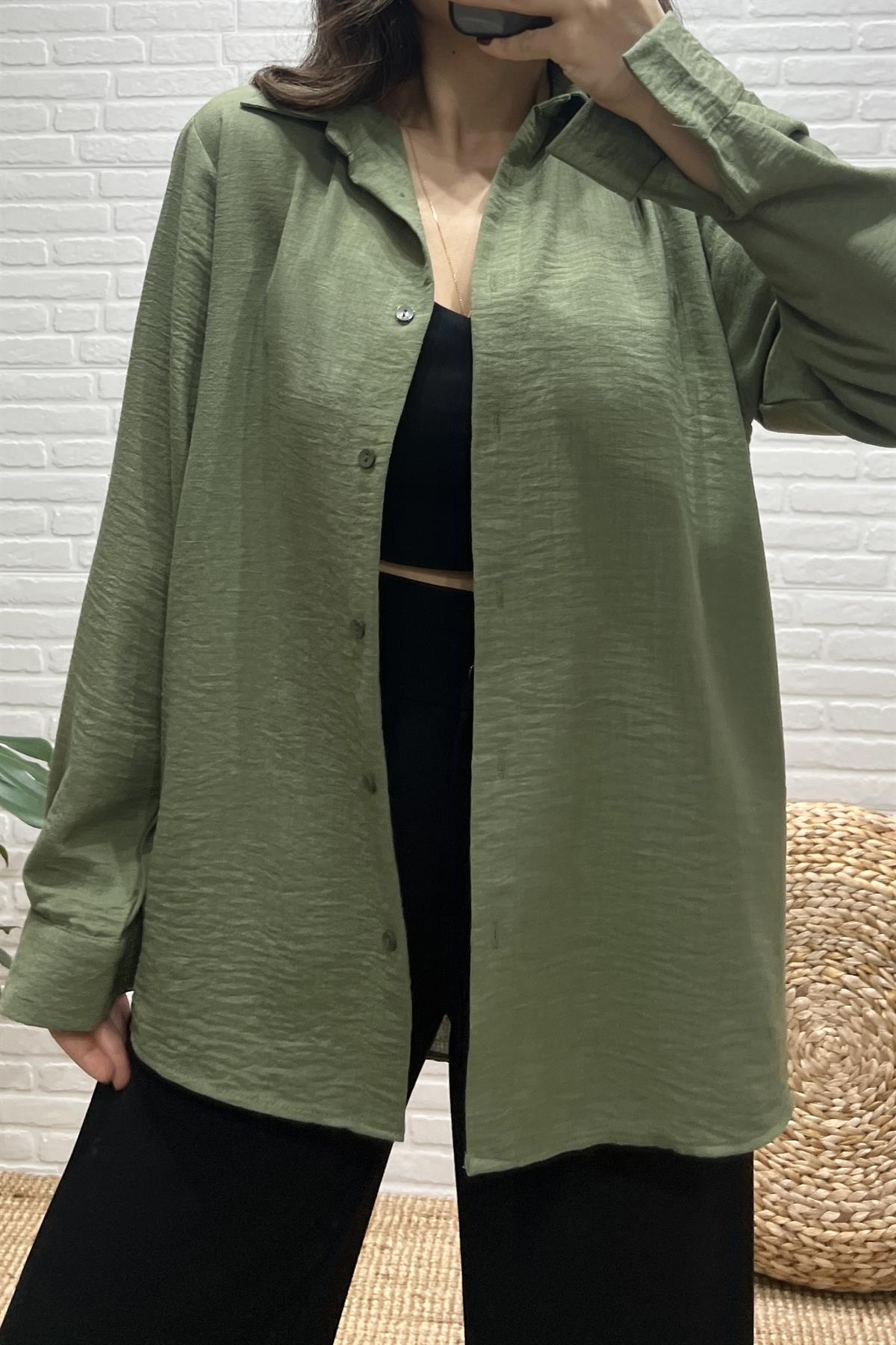 Haki Dokulu Salaş Gömlek uygun fiyatlarda www.butikhola.com adresinde