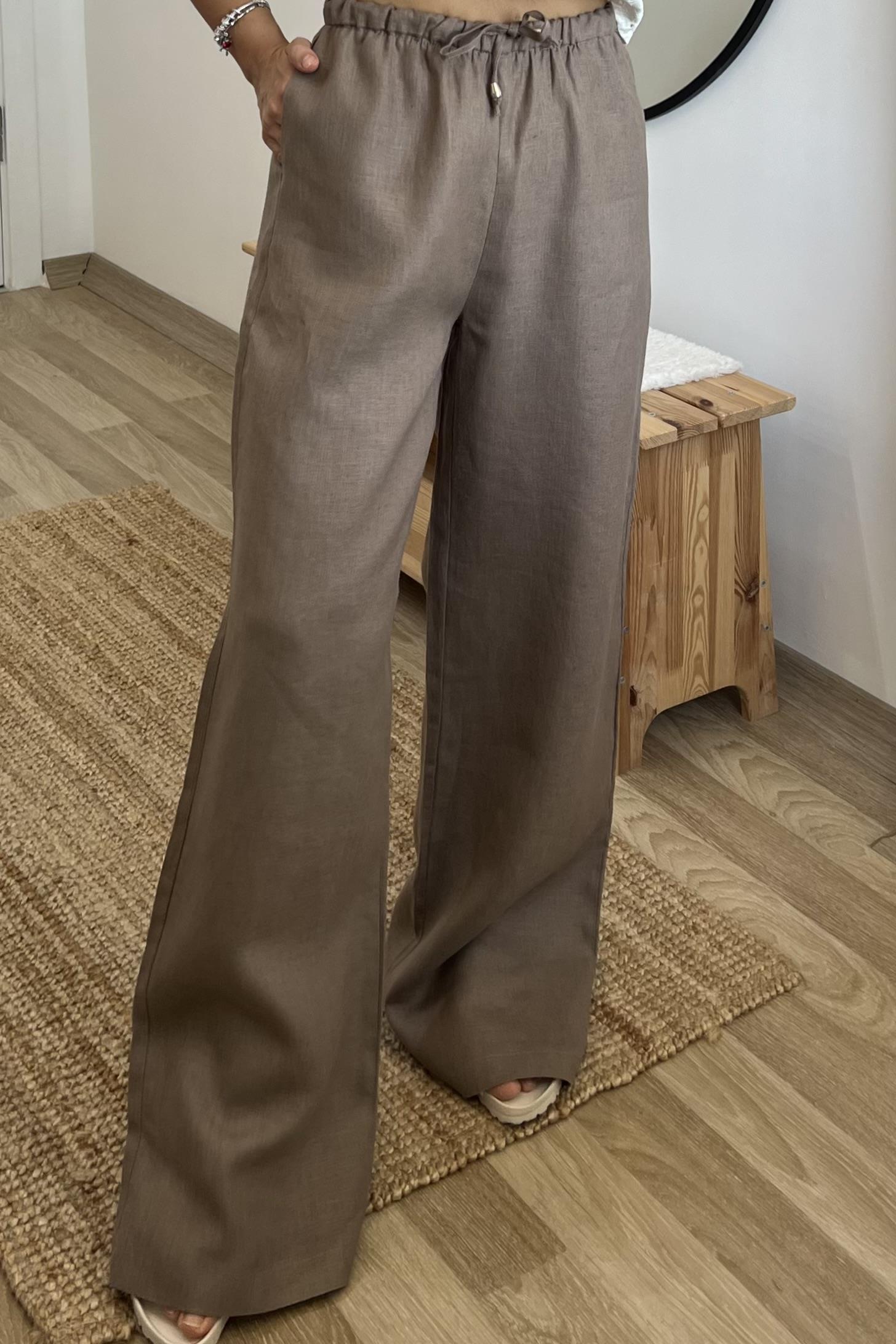Kahverengi Beli İpli Ham Keten Comfort Pantolon uygun fiyatlarda www.butikhola.com adresinde