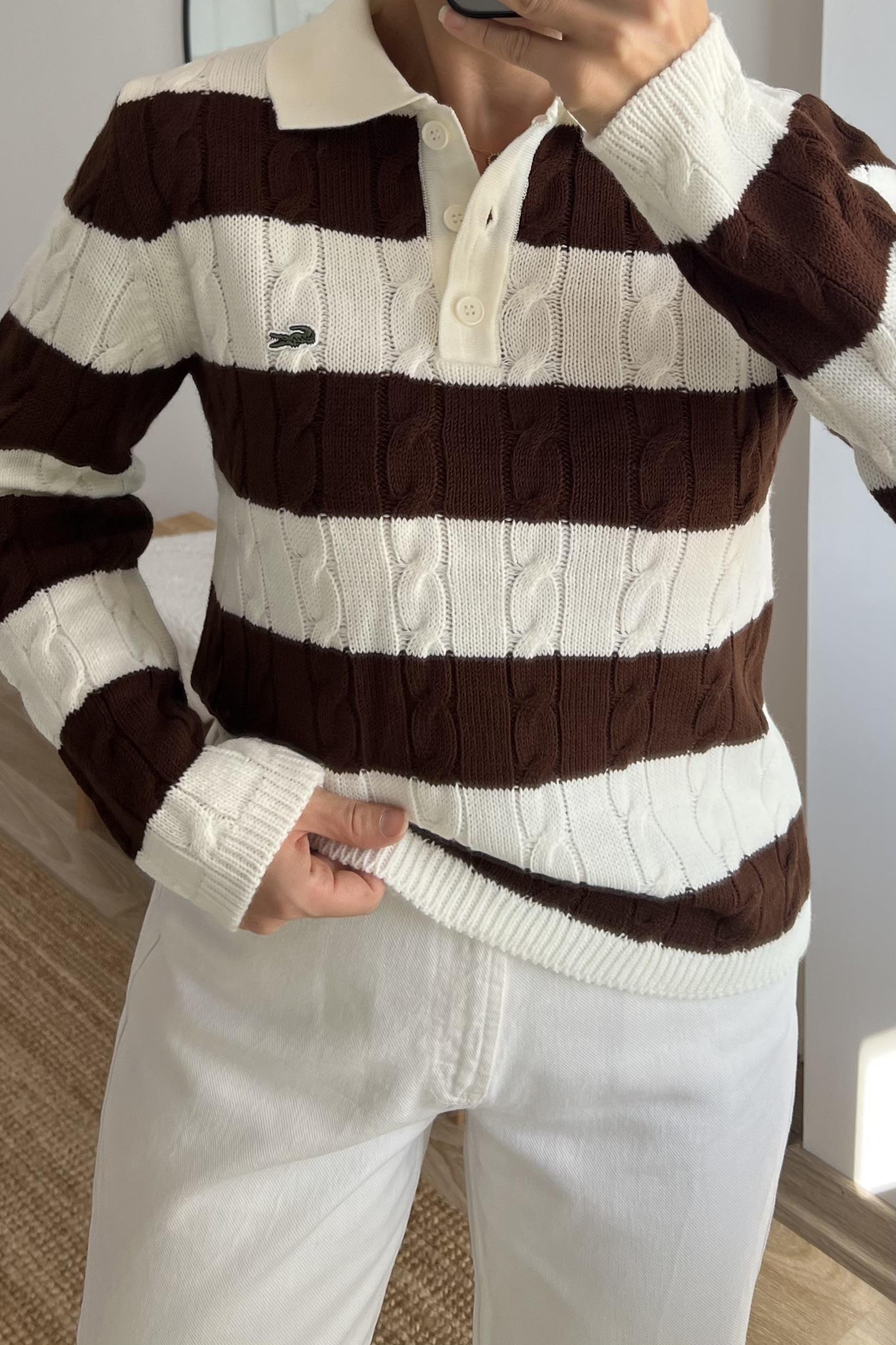 Kahverengi Şeritli Polo Yaka Triko uygun fiyatlarda www.butikhola.com adresinde