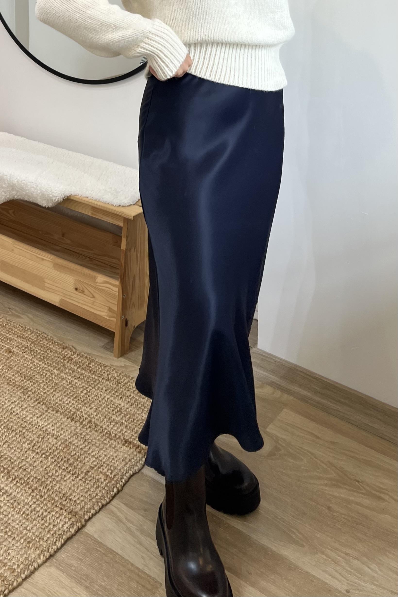 Lacivert Beli Lastikli Saten Etek uygun fiyatlarda www.butikhola.com adresinde