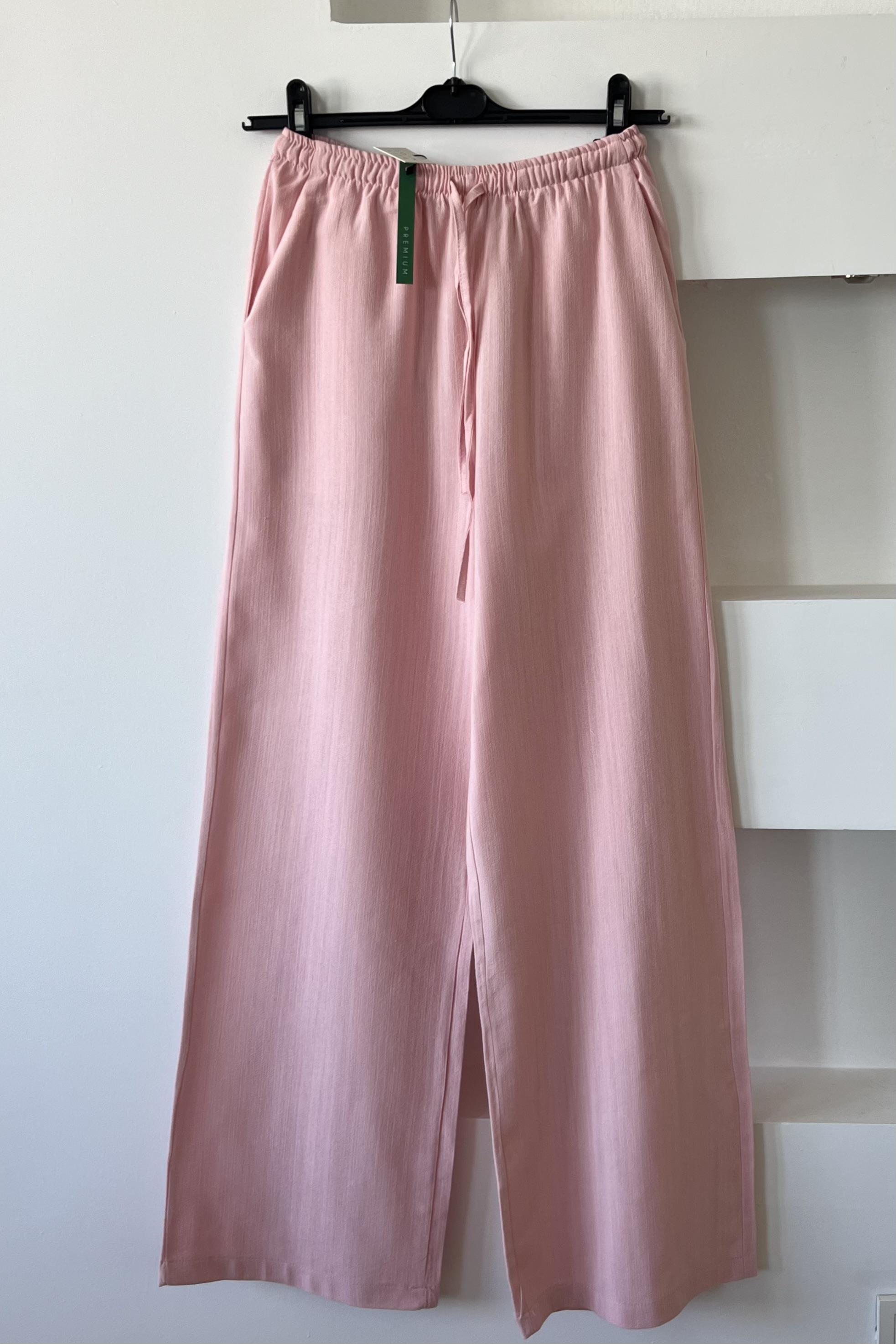 Pembe Düz Kesim Keten Pantolon uygun fiyatlarda www.butikhola.com adresinde