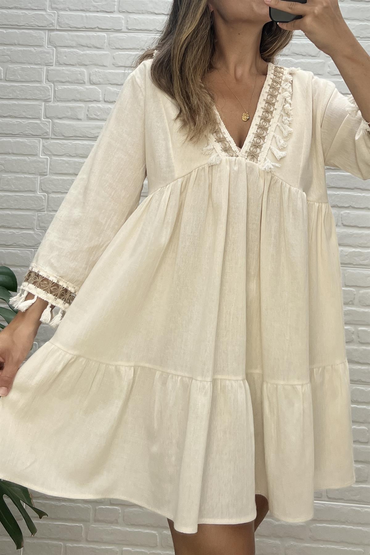 Püskül Detaylı Etnik Elbise  uygun fiyatlarda www.butikhola.com adresinde