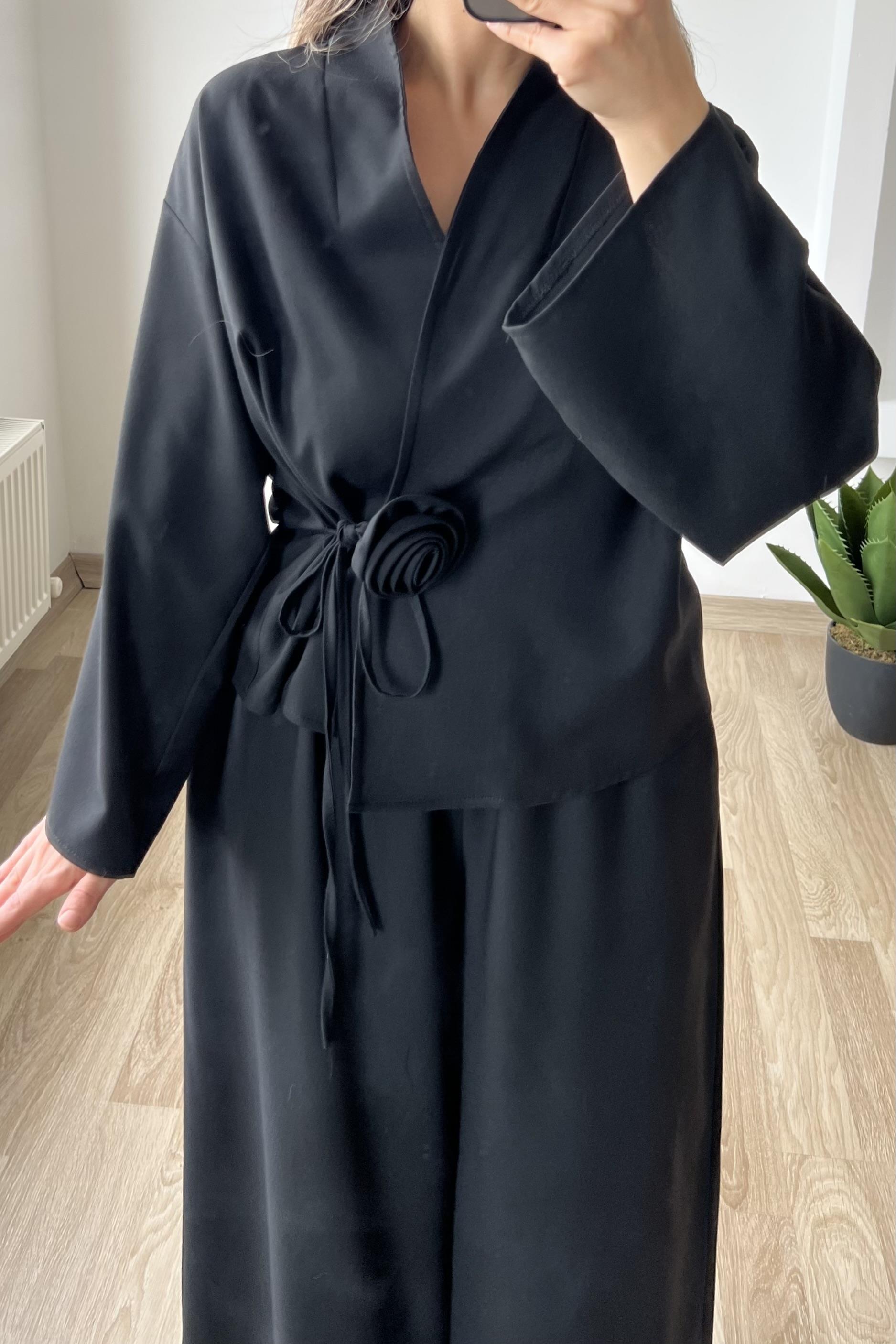 Siyah Elegans Kimono Pantolon Takım uygun fiyatlarda www.butikhola.com adresinde