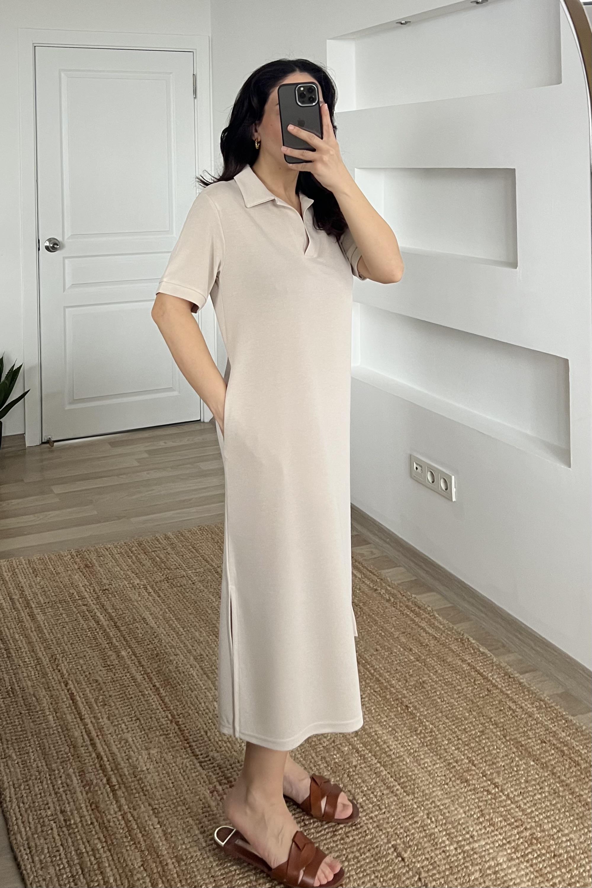 Taş Cepli Polo Yaka Comfort Elbise uygun fiyatlarda www.butikhola.com adresinde