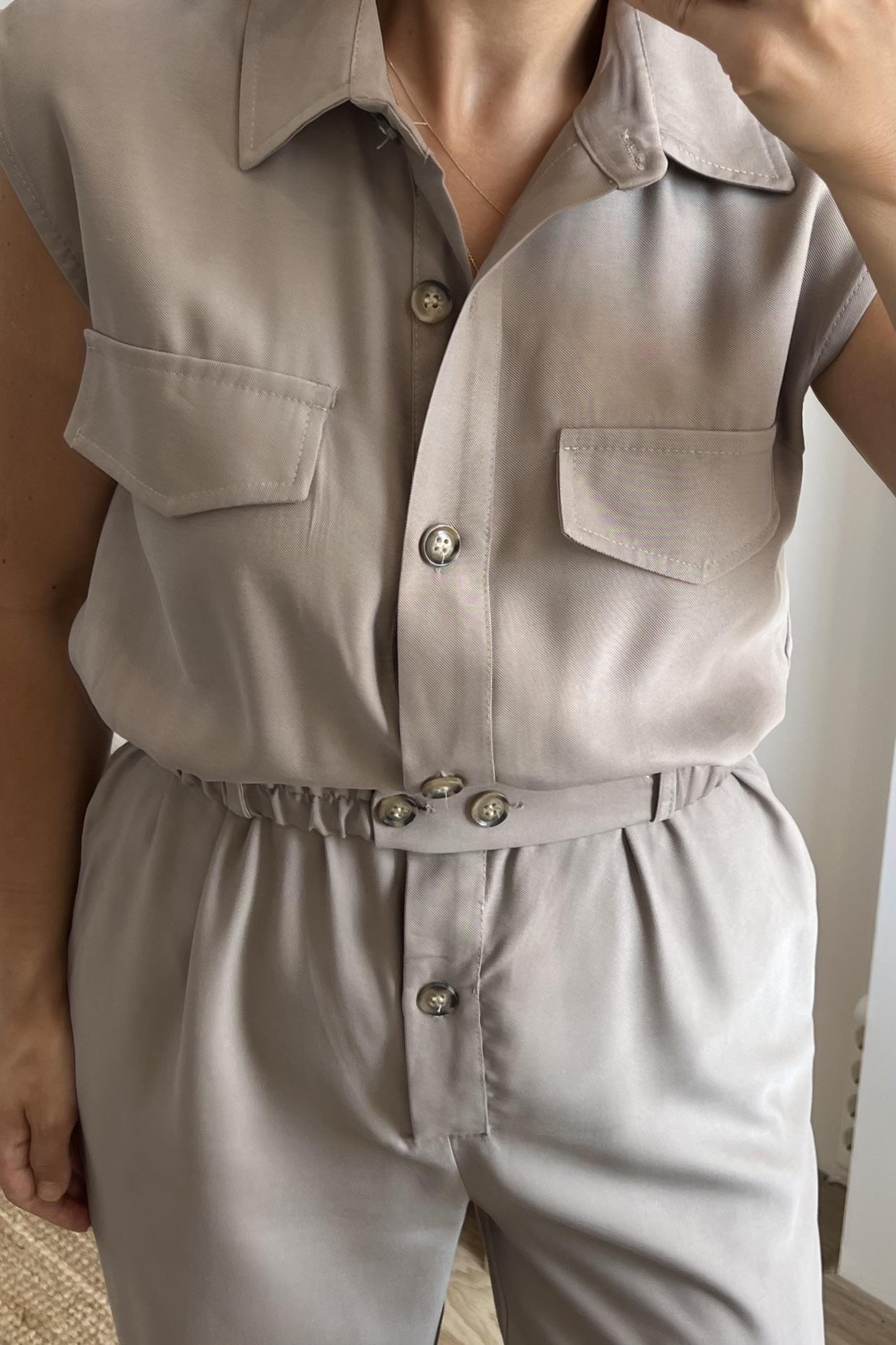 Taş Rengi Cepli Kuşaklı Tulum uygun fiyatlarda www.butikhola.com adresinde