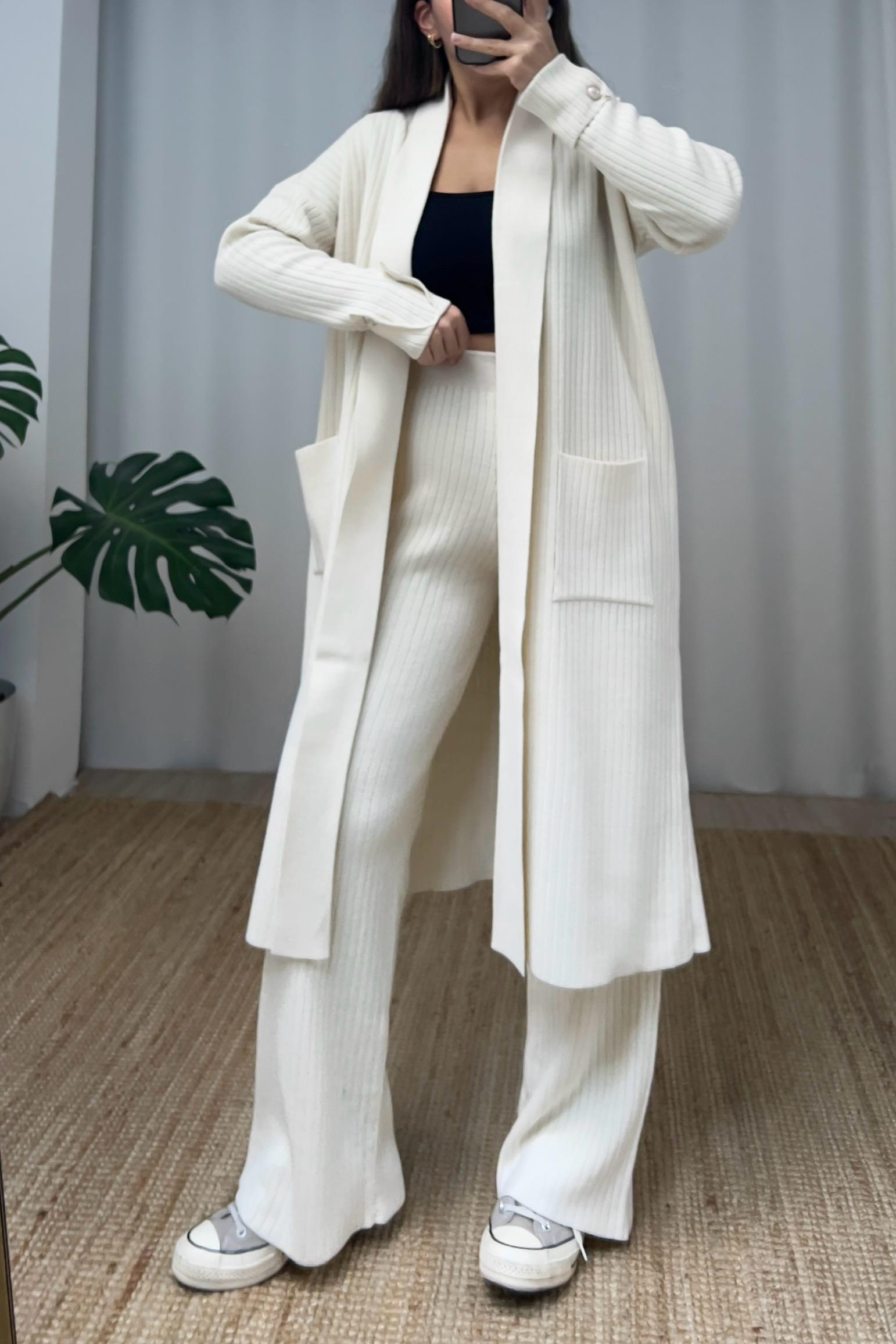 Taş Rengi Fitilli Maksi Hırka Pantolon Takım uygun fiyatlarda www.butikhola.com adresinde