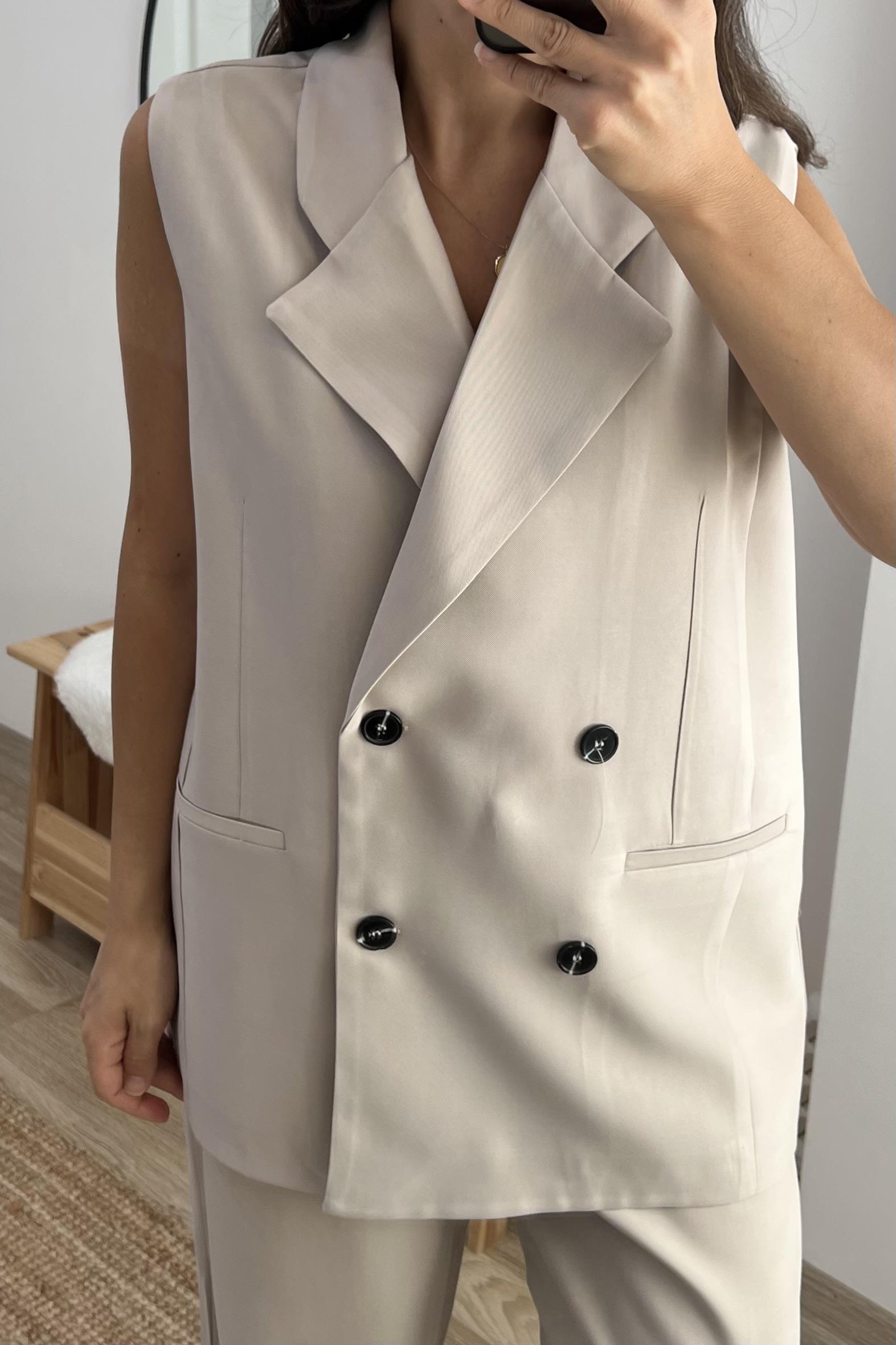 Taş Rengi Oversize Maskülen Yelek Pantolon Takım uygun fiyatlarda www.butikhola.com adresinde