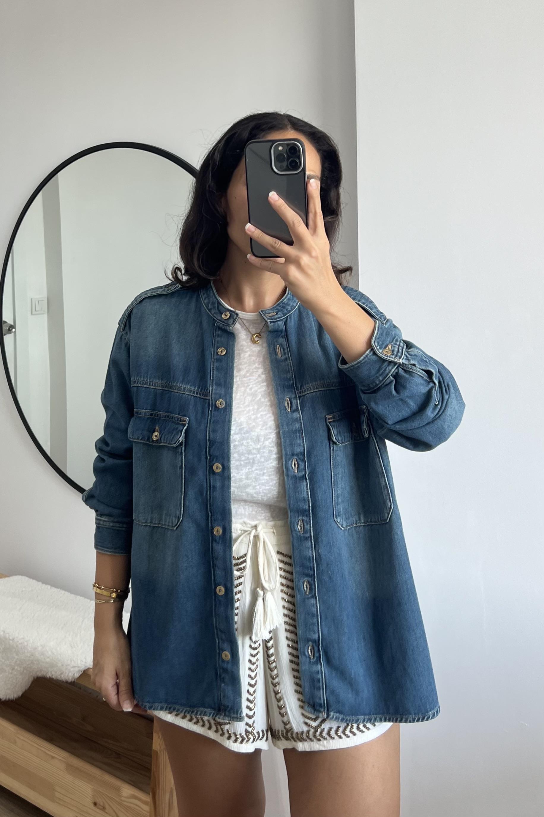 Yumuşak Dokulu Cepli Kot Gömlek uygun fiyatlarda www.butikhola.com adresinde