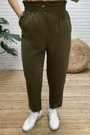 Haki Beli Lastikli Cepli Tensel Pantolon uygun fiyatlarda www.butikhola.com adresinde