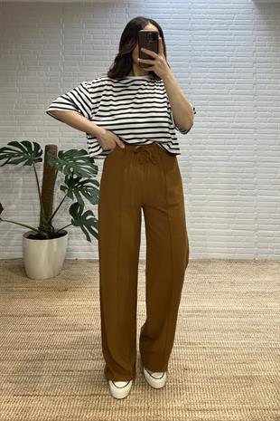 Kahverengi Beli Lastikli Rahat Palazzo Pantolon uygun fiyatlarda www.butikhola.com adresinde