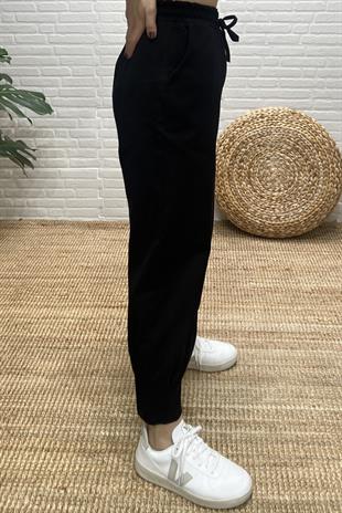 Siyah Beli Lastikli Paçası Pileli Gabardin Pantolon uygun fiyatlarda www.butikhola.com adresinde