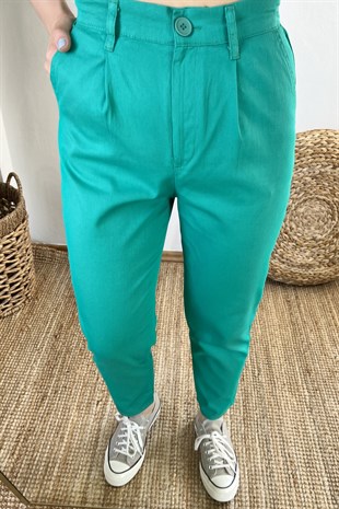 Yeşil Beli Lastikli Gabardin Pantolon uygun fiyatlarda www.butikhola.com adresinde