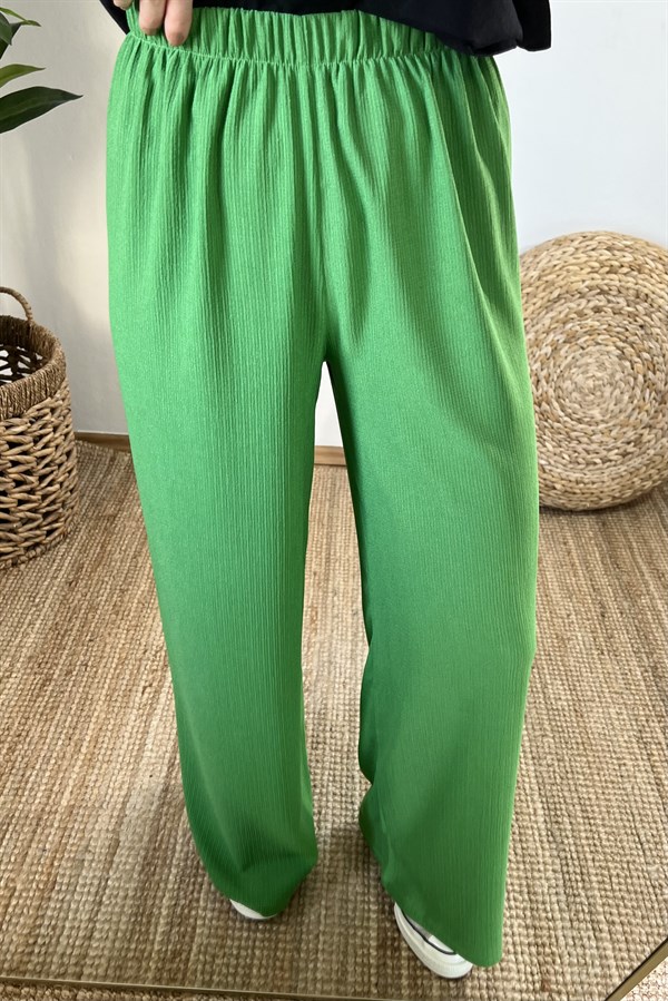 Yeşil Beli Lastikli Bol Paça Pantolon uygun fiyatlarda www.butikhola.com adresinde