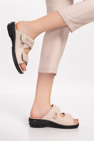Beige Diabetic Orthopedic For Women Slippers