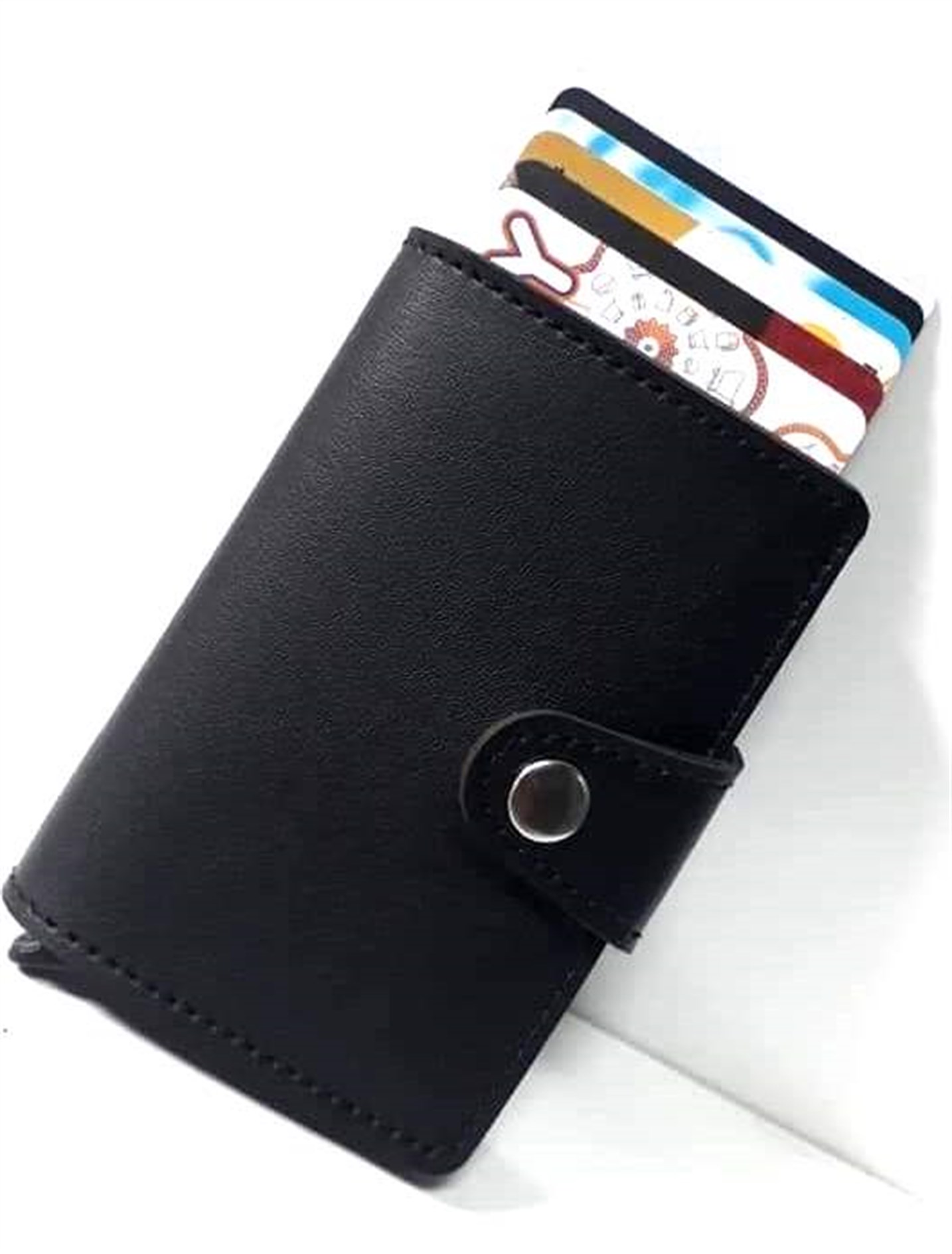 RFID Korumalı Para Bölmeli Mekanizmalı Cüzdan Kartlık Siyah
