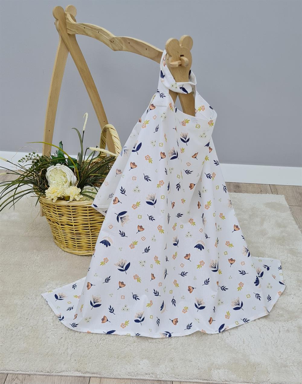 BEJ ÇİÇEKLER EMZİRME ÖRTÜSÜ