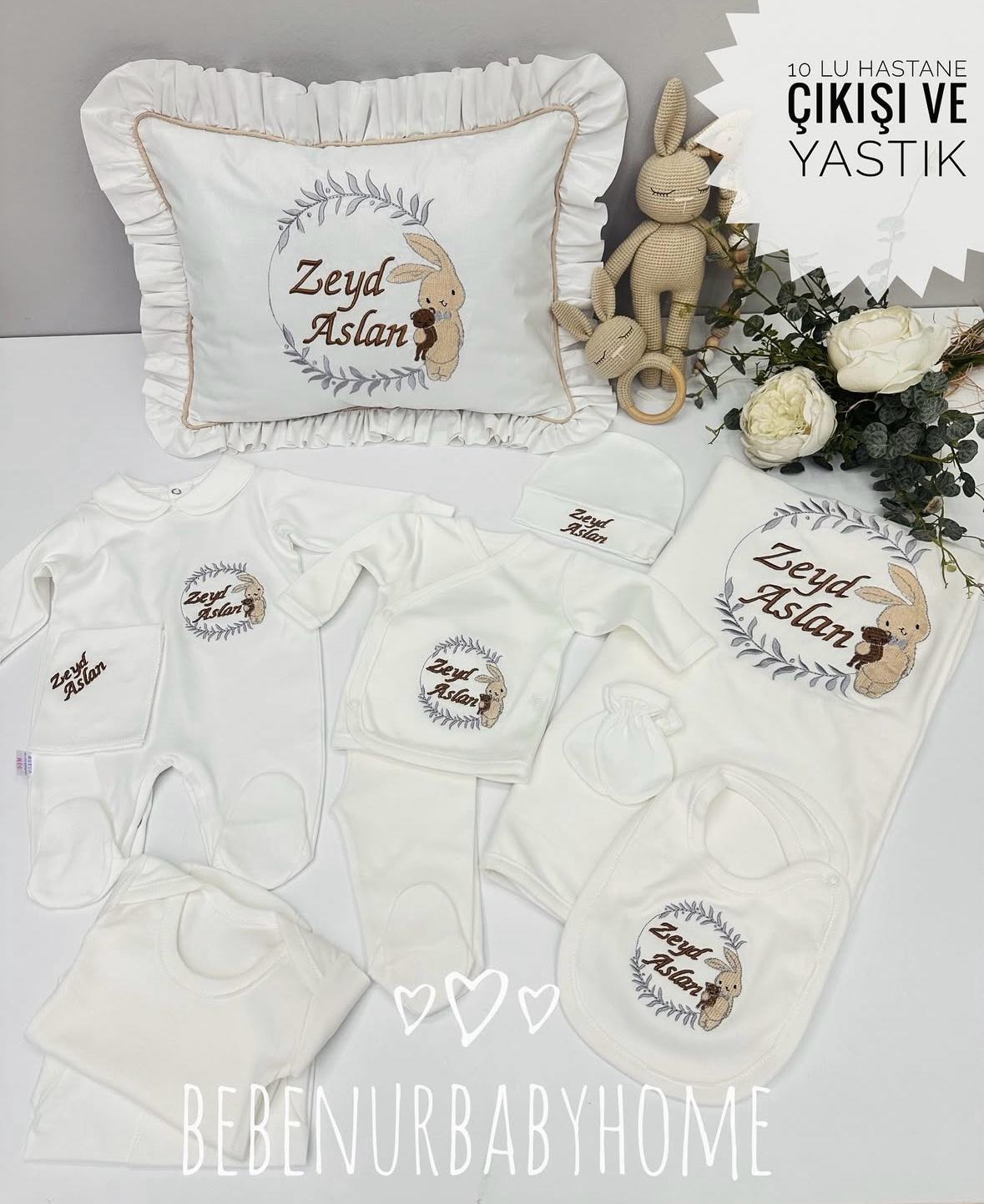 BEYAZ BİYELİ TAVŞAN NAKIŞLI 10 LU SET 