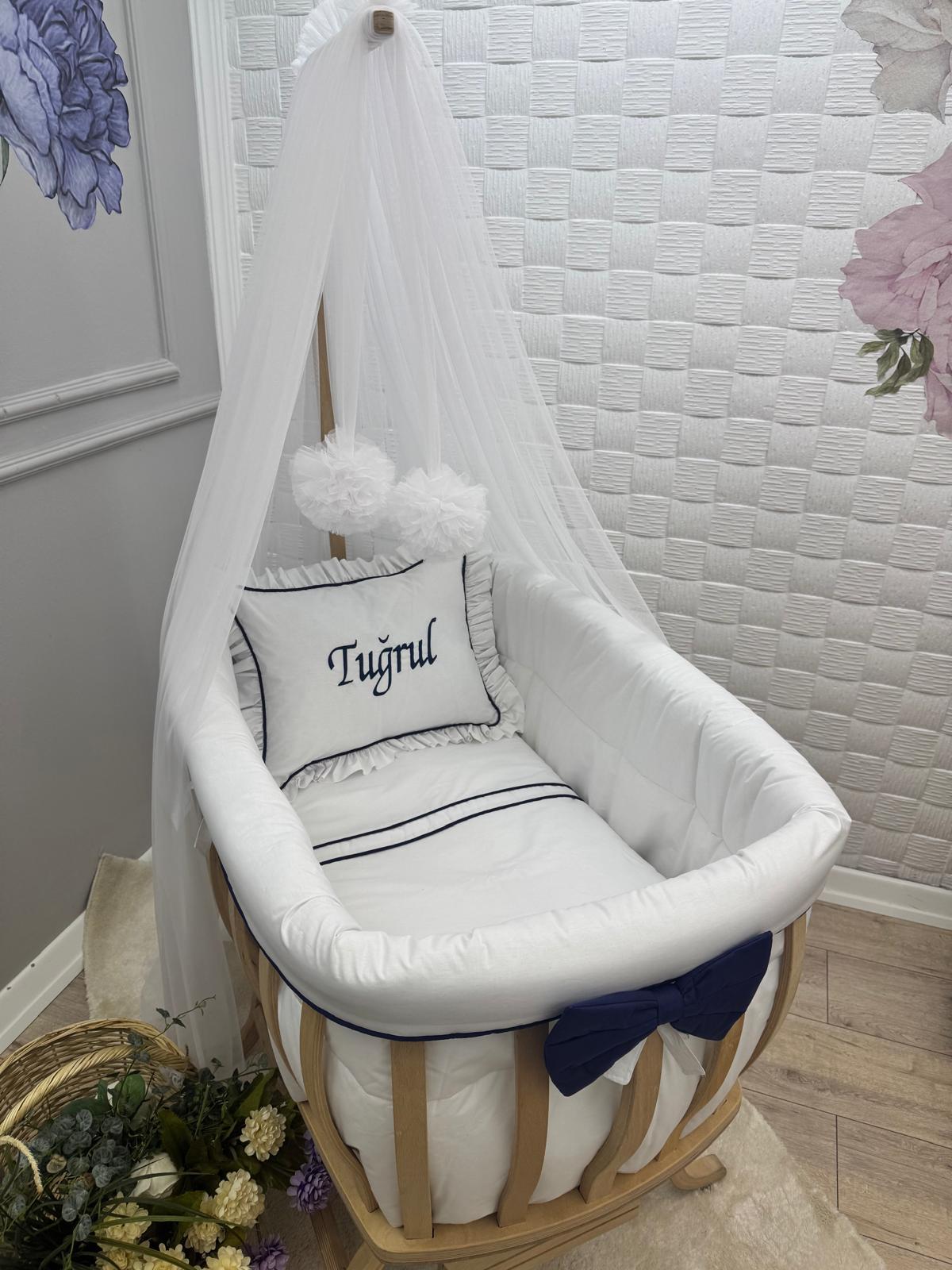 BEYAZ LACİVERT BİYELİ MODEL SEPET BEŞİK TEKSTİLİ