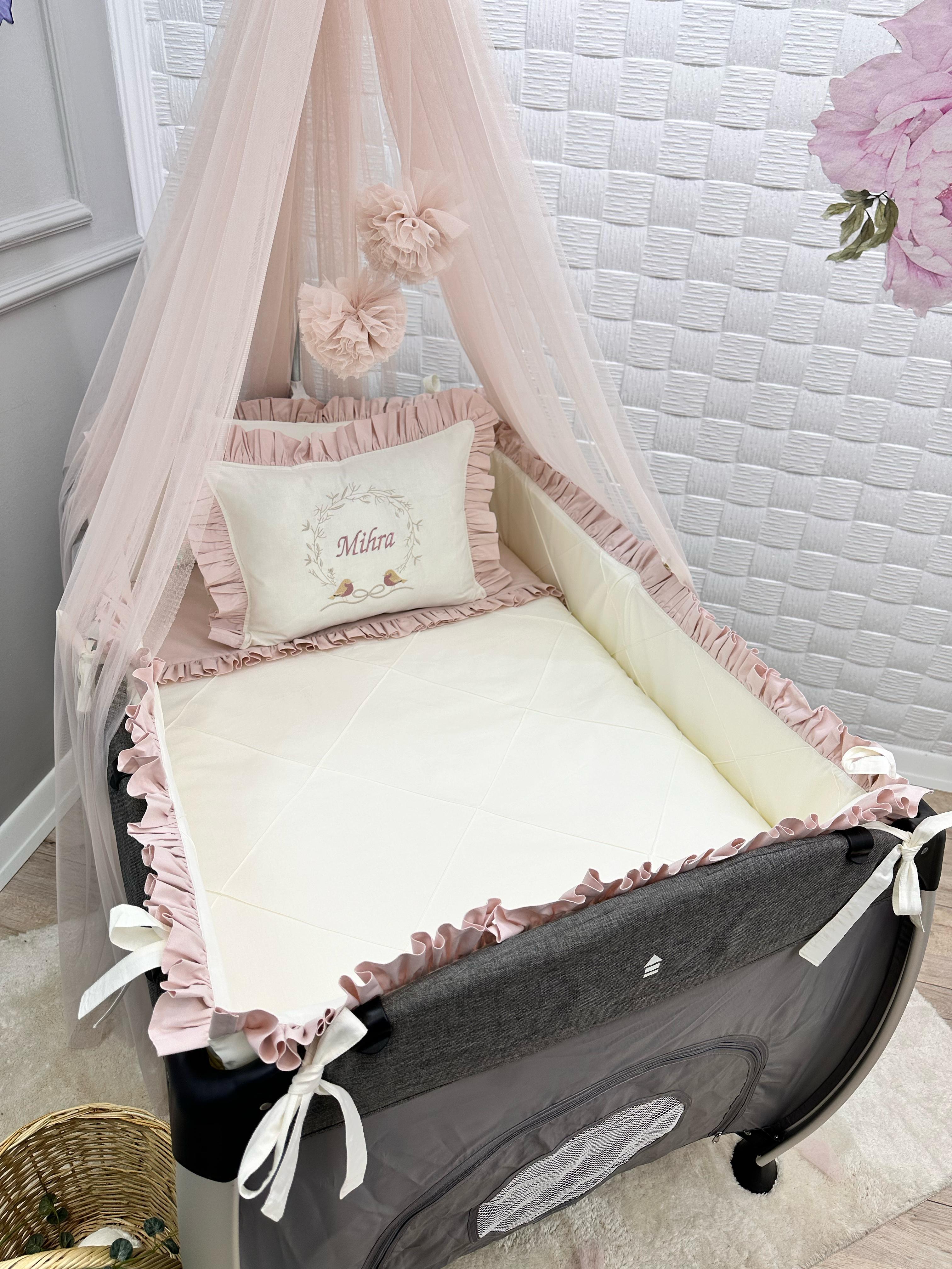 ELEGANT KREM AÇIK PUDRA FIRFIRLI PARK BEŞİK UYKU SETİ 