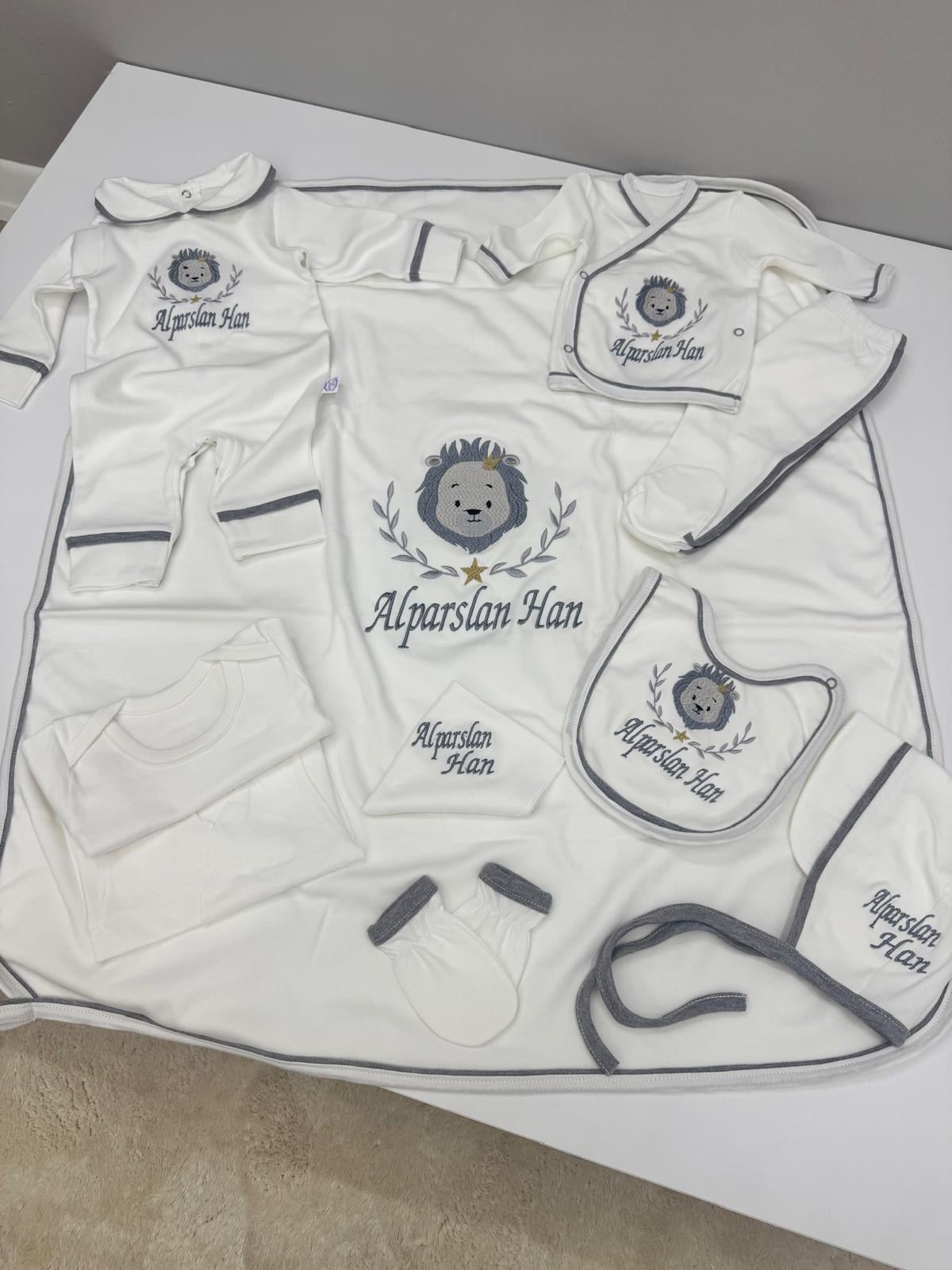 GRİ BİYELİ ASLAN NAKIŞLI 10 LU SET 