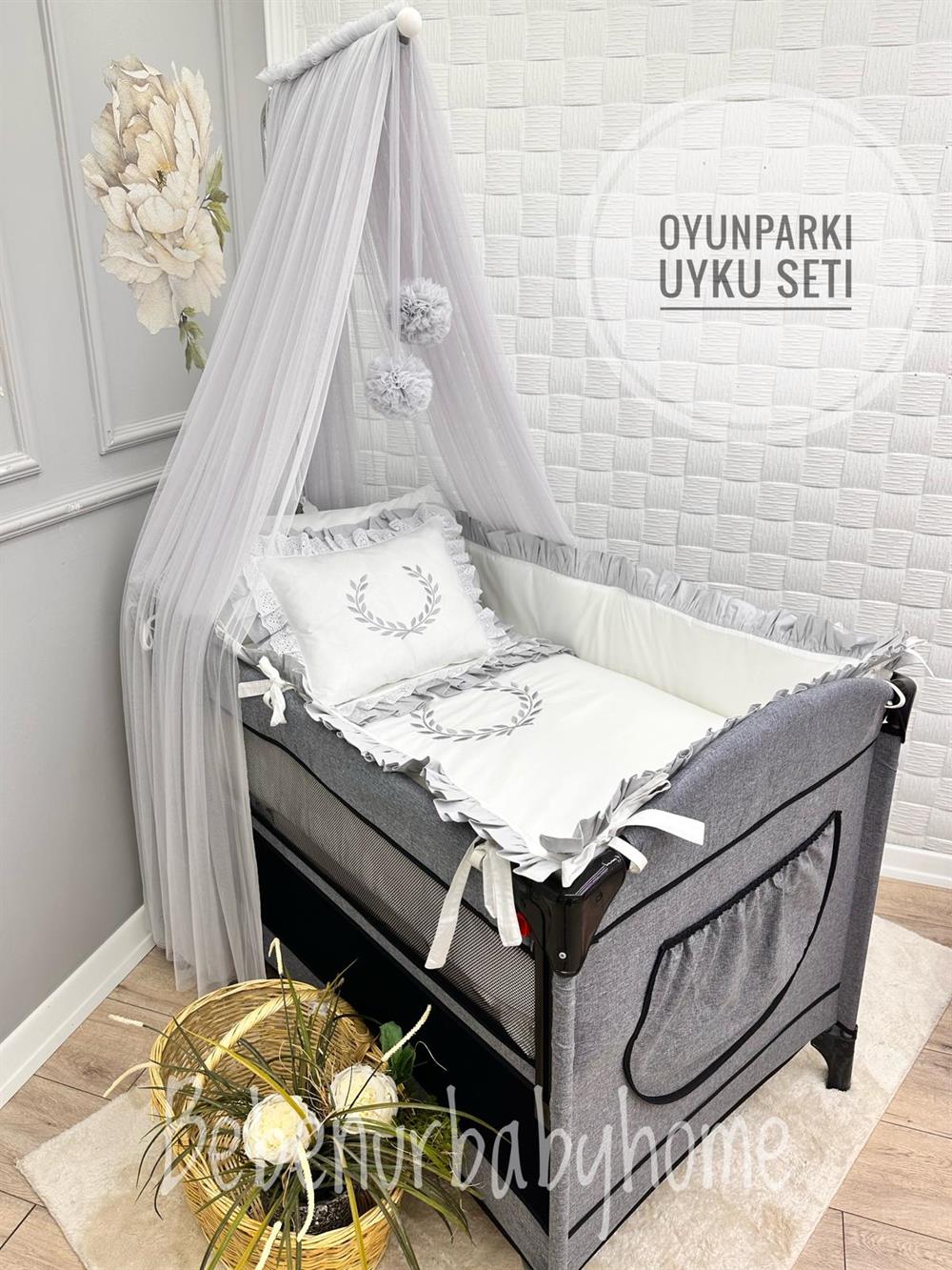 GRİ FIRFIRLI OYUN PARKI UYKU SETİ 
