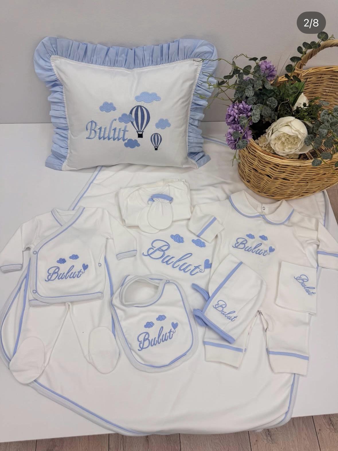 MAVİ BİYELİ BULUT VE KALP NAKIŞLI 10 LU SET 