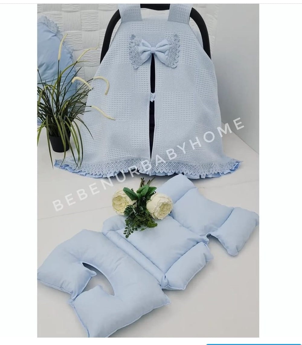 MAVİ PİKE FIRFIRLI DANTELLİ PUSET ÖRTÜSÜ