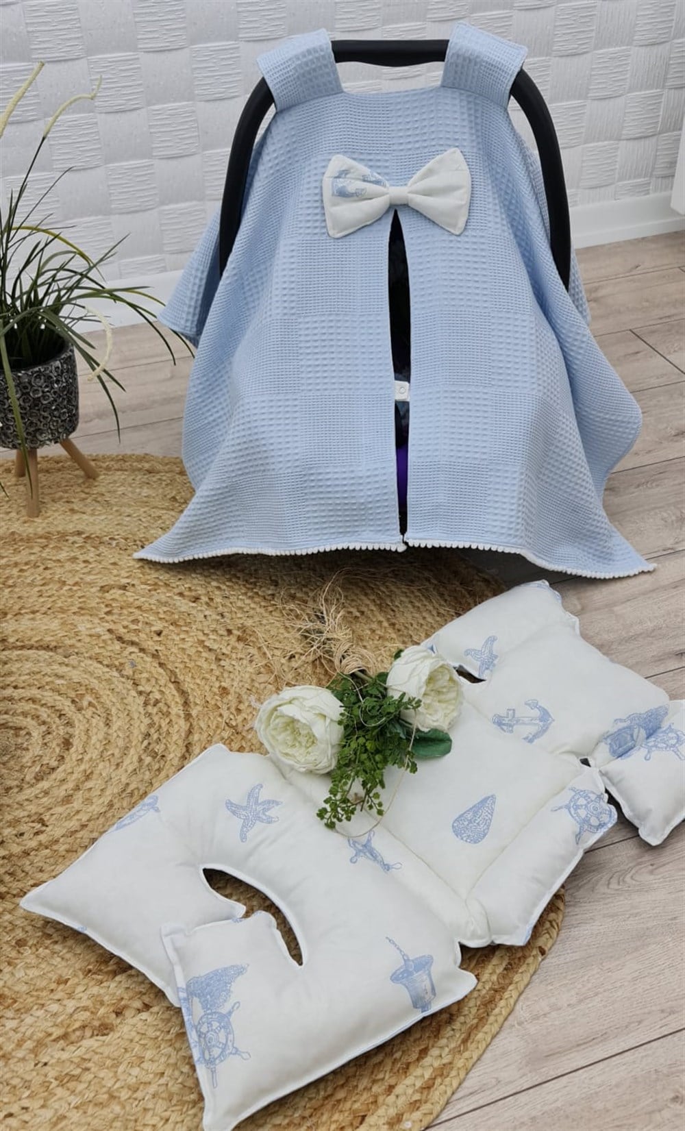 MAVİ PİKE PUSET ÖRTÜSÜ 